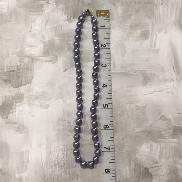 Vintage Faux Pearl Necklace / Choker, Purple, Individually Knotted; 15" - Picture 7 of 7